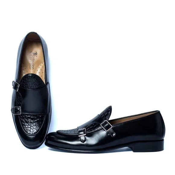 Bashwood Handmade Croc Style Upper Leather Black Loafers